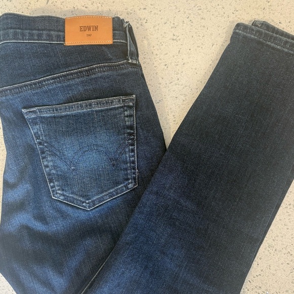 EUC - Edwin Anthropologie Pixie 9" Mid-Rise Skinny Jeans Dark Indigo Wash - Picture 11 of 12